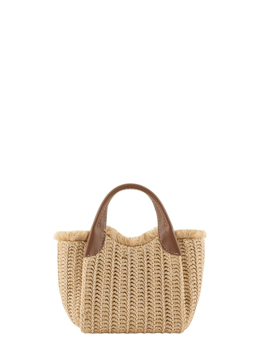 Borsa a mano in paglia intrecciata con charm logo-Emporio Armani-Borse a mano-Vittorio Citro Boutique