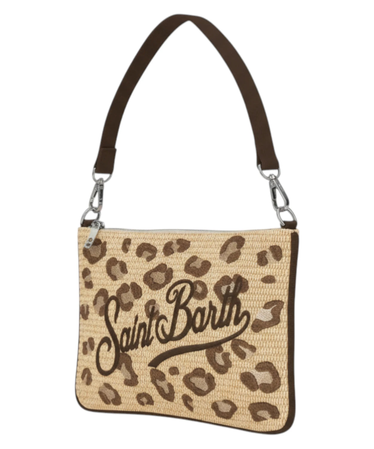 Borsa a spalla MC2 Saint Barth leopardata in rafia