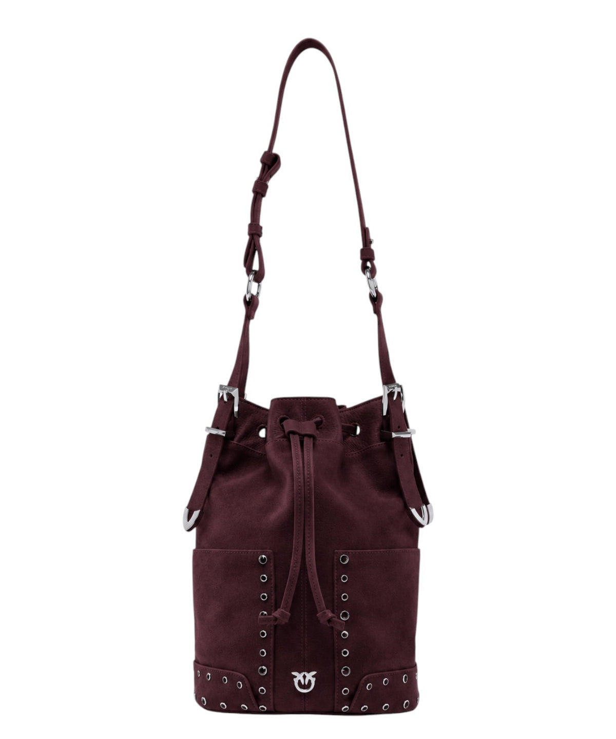 Pinko Mini-emmermodel van suède met studs en schouderriem