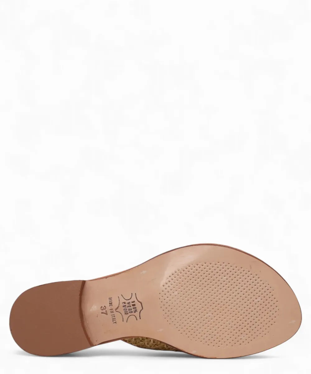 Ciabattina Capri in Pelle e Raffia con Fascia Incrociata e Strass-Capri Vittorio Citro-Ciabatte-Vittorio Citro Boutique