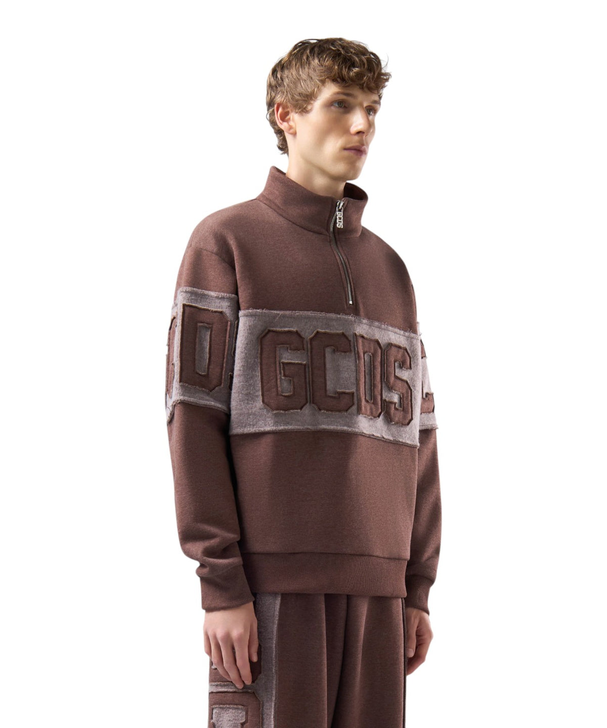 GCDS Half-Zip Sweatshirt with Raised Logo Patch