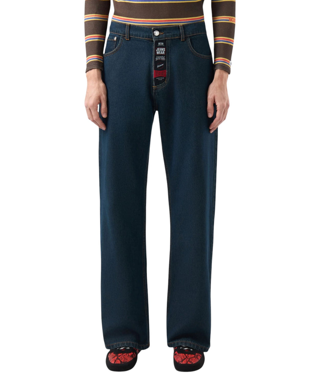 Jeans GCDS Workwear 5 Bolsos Wide Leg em Denim