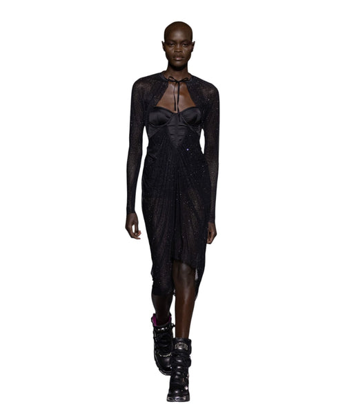 GCDS Sparkling Draped Dress Black with Crystals