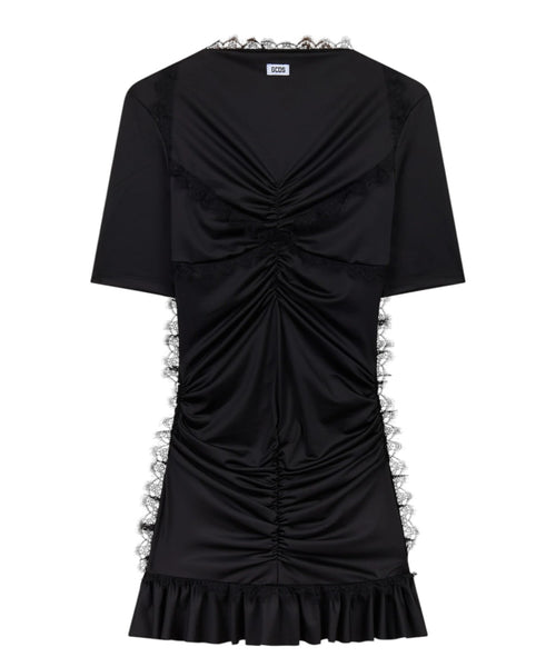 Vestido corto de mujer de corte slim con inserciones de encaje