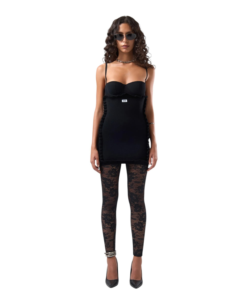 Leggings in Pizzo Elasticizzato con Logo e Motivo Floreale