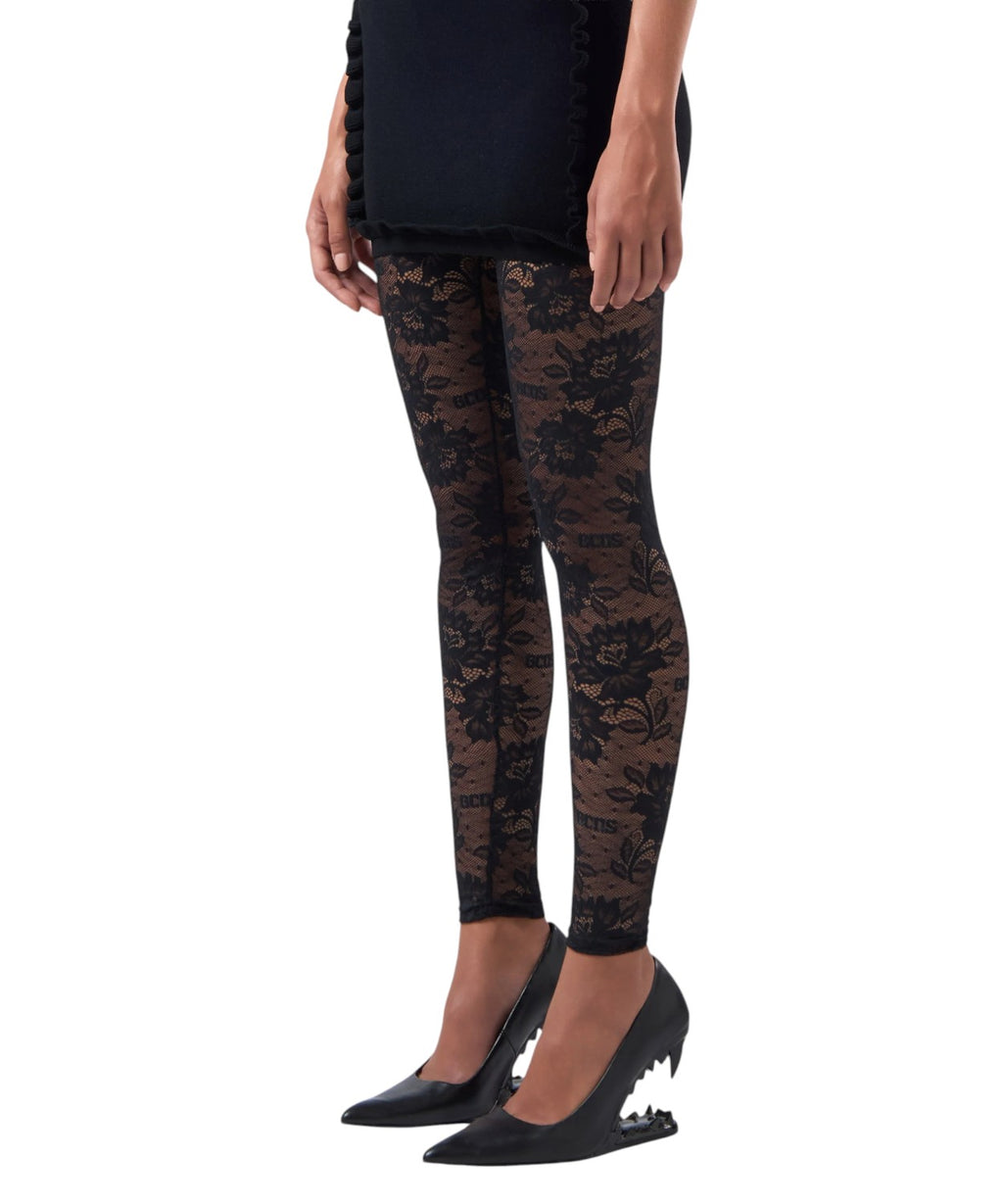 Leggings in Pizzo Elasticizzato con Logo e Motivo Floreale