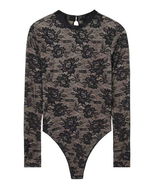 Body GCDS in Pizzo Elasticizzato con Logo e Motivo Floreale