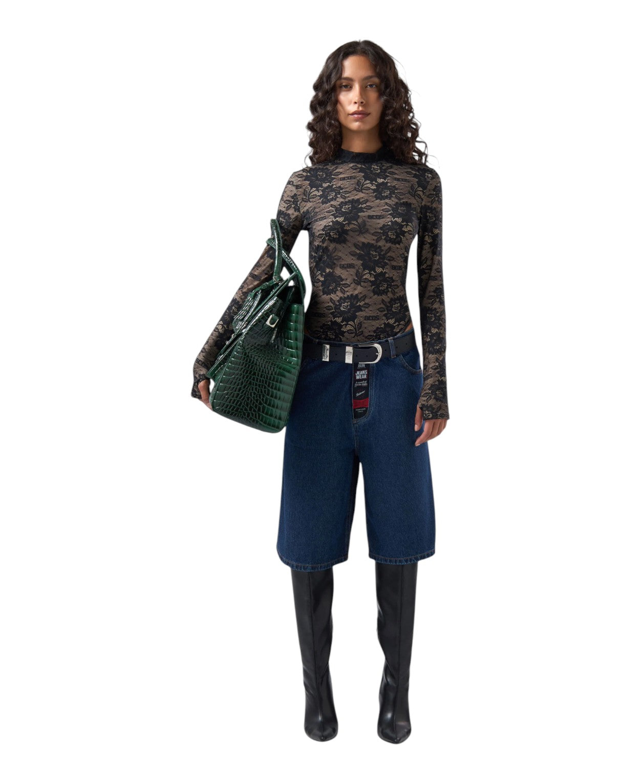 Body GCDS in Pizzo Elasticizzato con Logo e Motivo Floreale