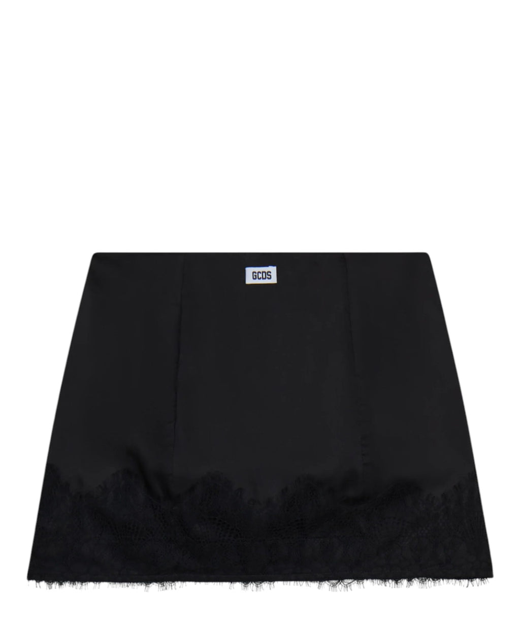 GCDS Damen-Minirock aus Satin mit Spitze