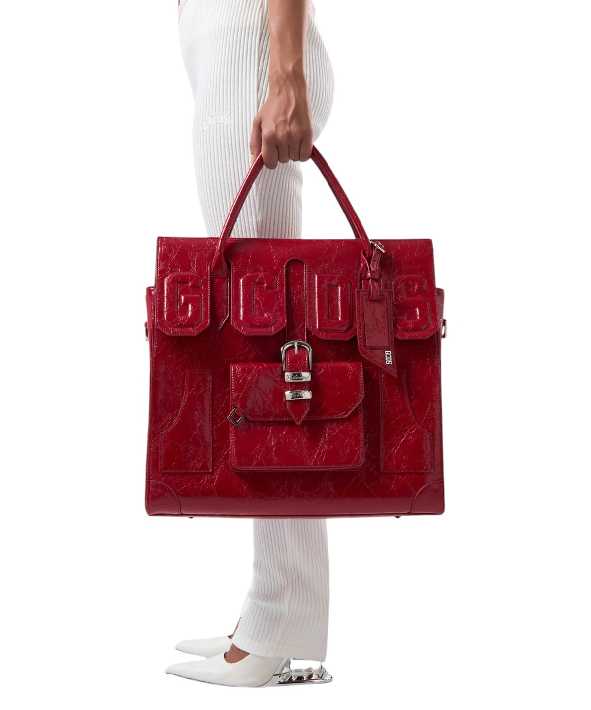GCDS Big Man Bag Effetto Cocco con Maxi Logo