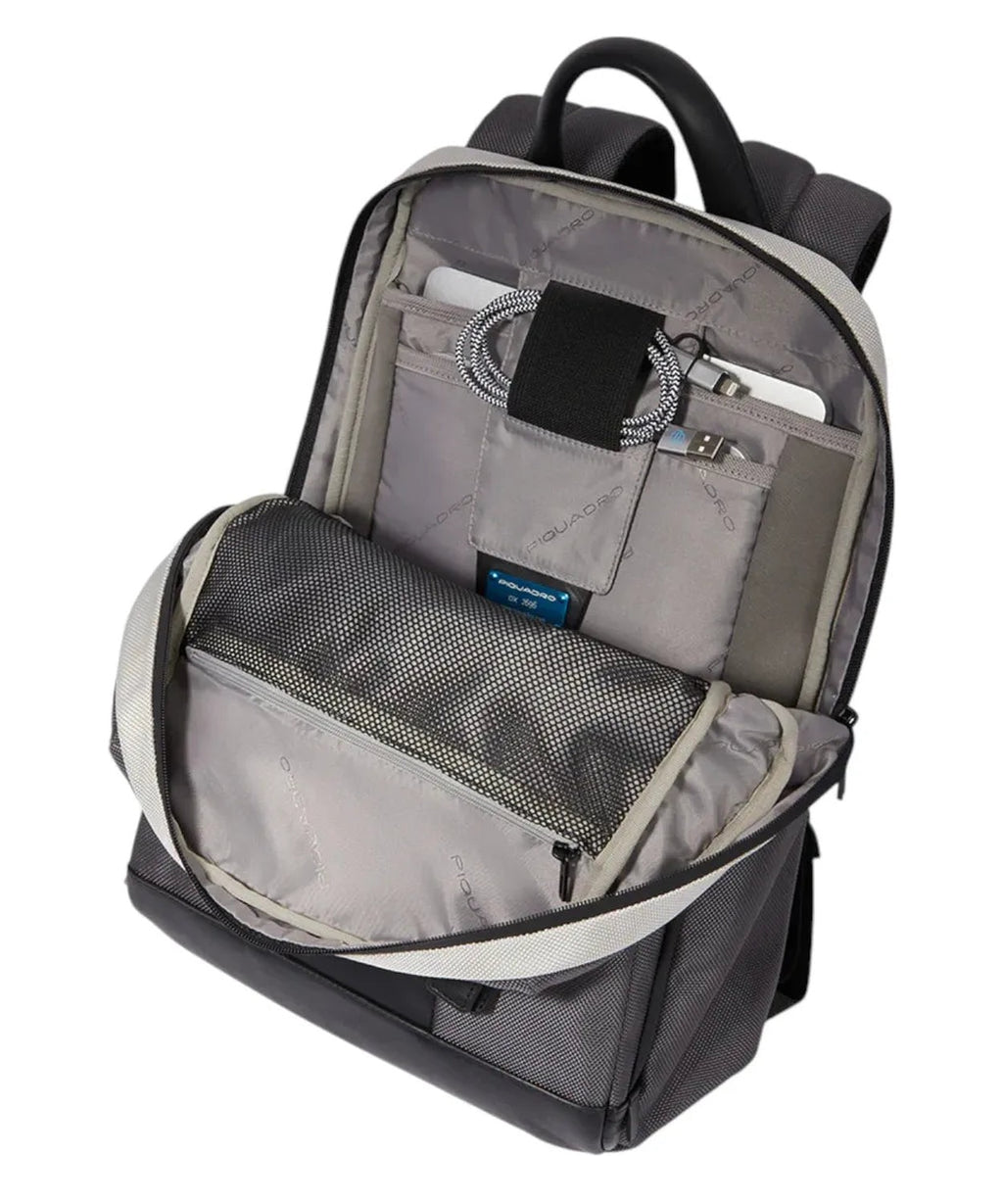 Zaino Porta PC 14" e iPad® in Tessuto Riciclato e Pelle-Piquadro-Zaini-Vittorio Citro Boutique