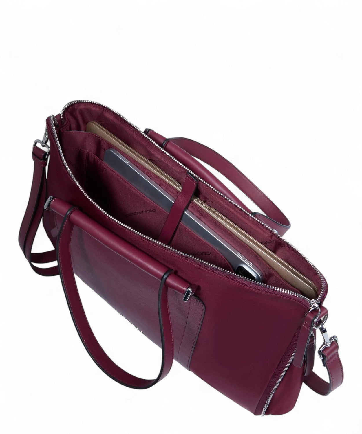 Borsa Lavoro Sottile Porta PC 15,6" in Pelle e Tessuto-Piquadro-Borse da lavoro-Vittorio Citro Boutique