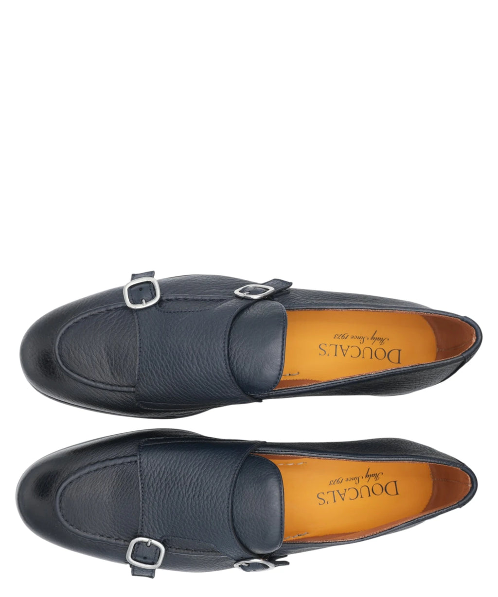 Doucal’s mocassino uomo doppia fibbia in pelle blu