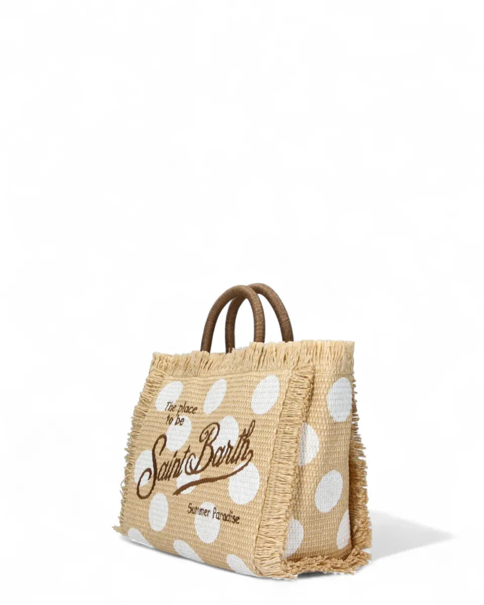 Borsa Colette in Rafia Naturale con Pois e Logo Ricamato-Mc2 Saint Barth-Borse a mano-Vittorio Citro Boutique