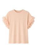 Twinset Stretch Cotton T-Shirt with Puff Tulle Sleeves