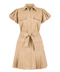 Midi Pleated Cotton Dress with Belt