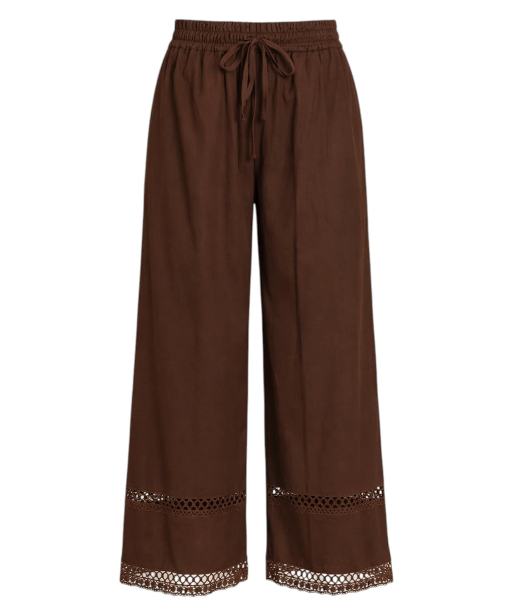 Pantaloni Ampi Popeline Cotone con Ricamo Twinset
