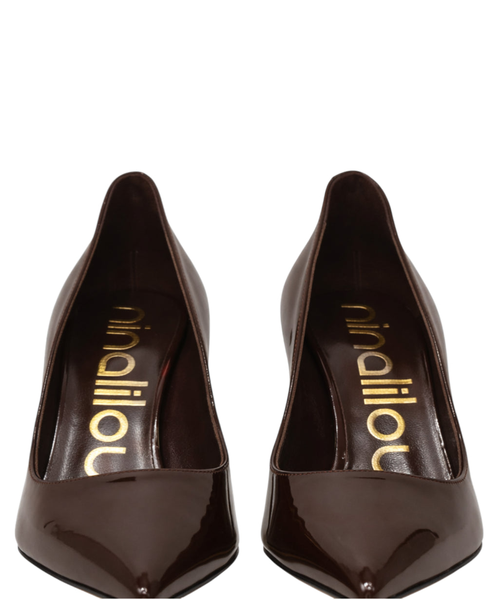 Décolleté Eva Vernice Marrone con Tacco 7.5cm