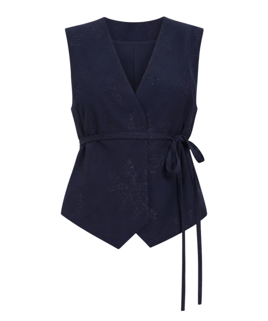 Women's Twinset Embroidered Vest with Waist Belt