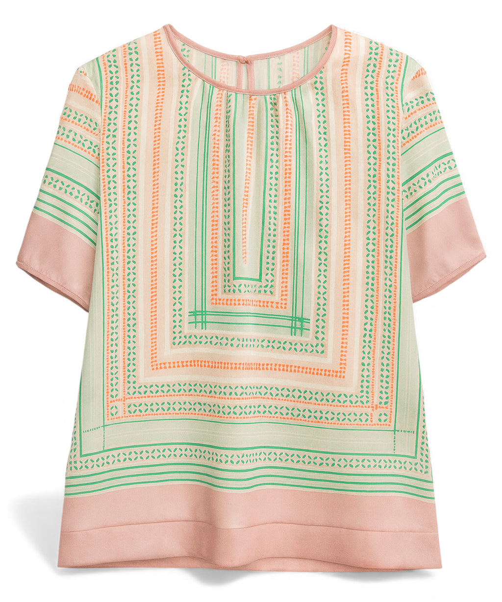 Blusa in Satin con Stampa Geometrica