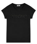 T-shirt Elegante con Logo e Perline Tono su Tono