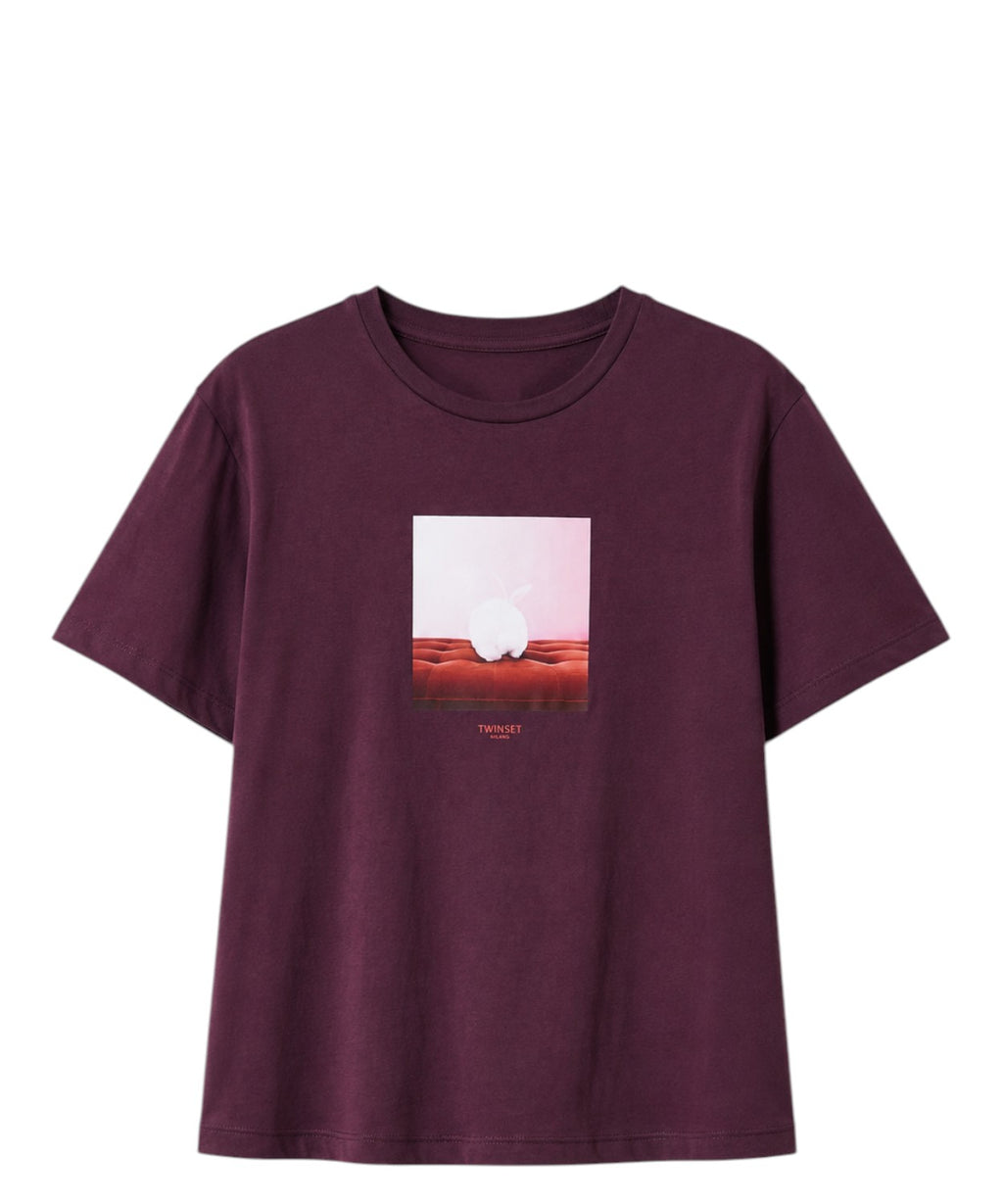 T-shirt donna cotone con stampa animale Twinset