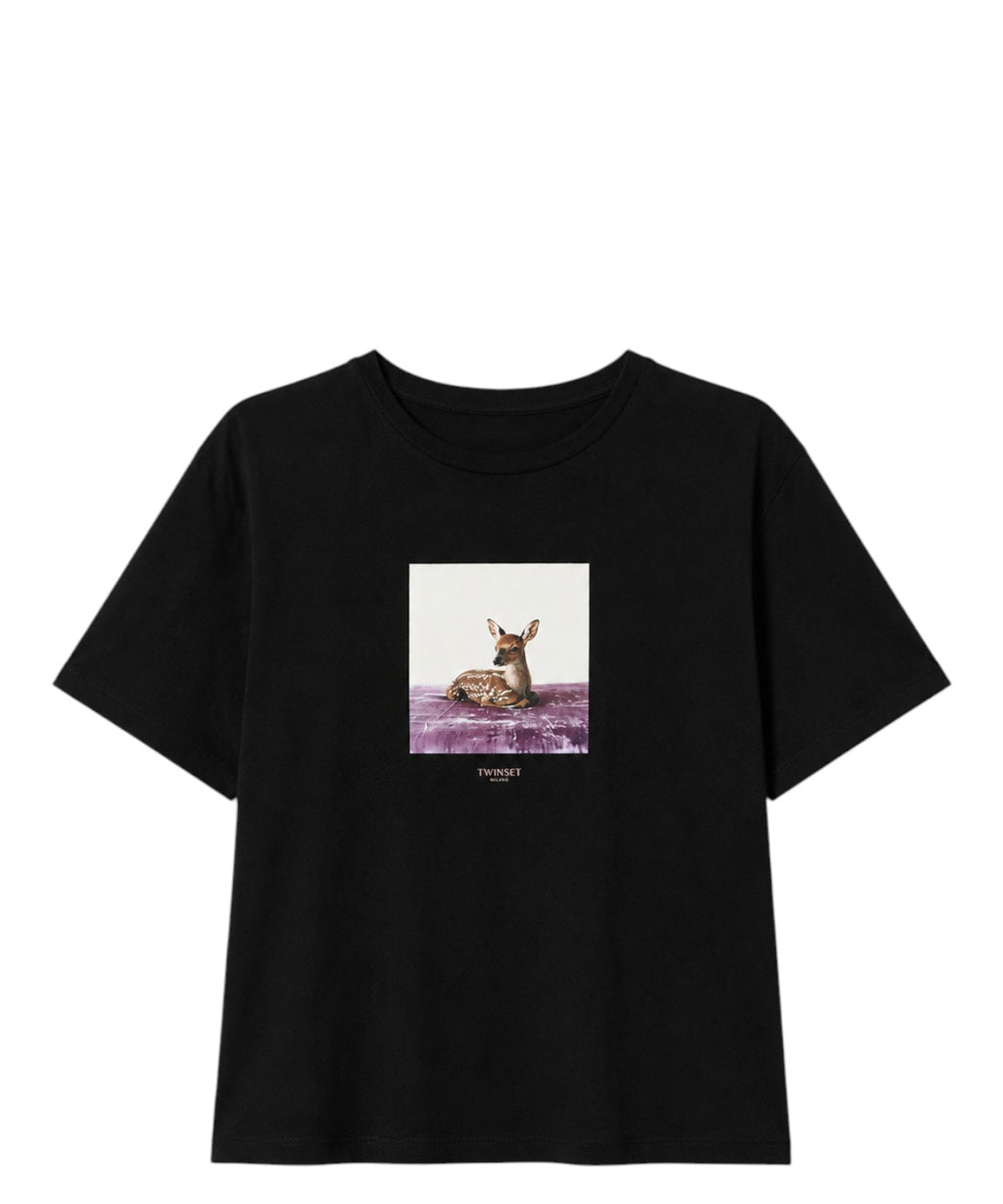 T-shirt donna cotone stampa animale Twinset