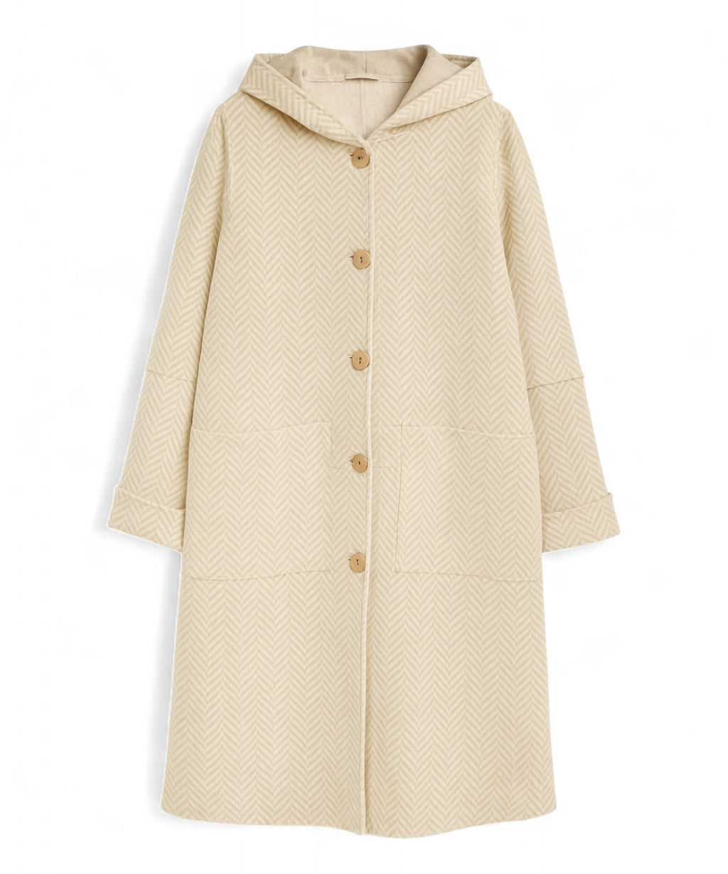 Cappotto in Lana Spigato BluBianco con Cappuccio