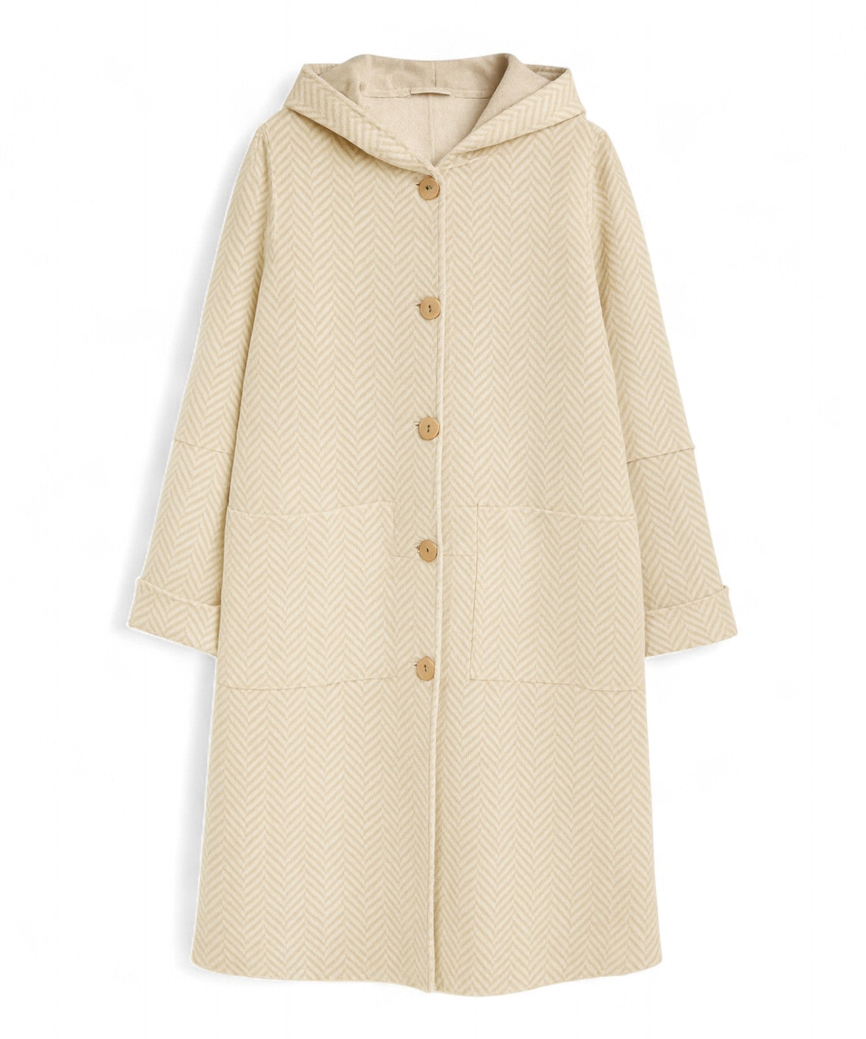 Cappotto in Lana Spigato BluBianco con Cappuccio