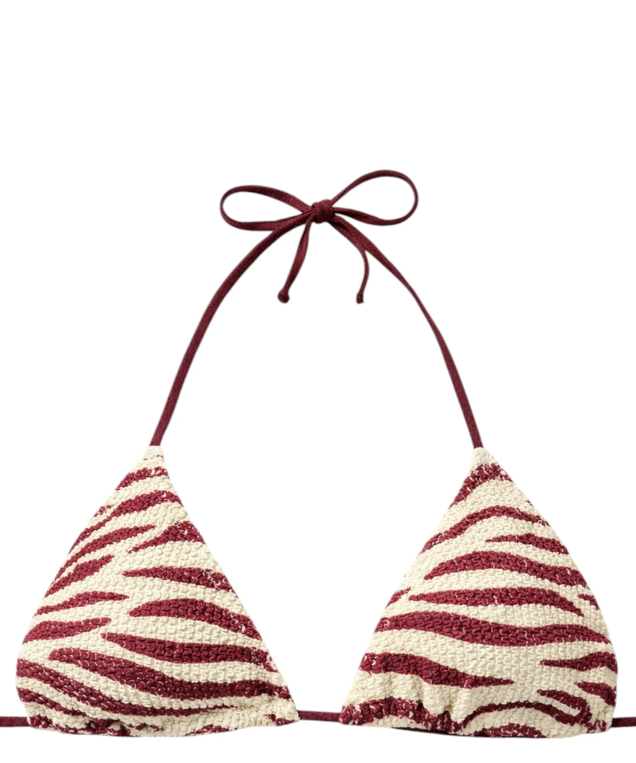 Top bikini Leah triangolo zebrato in tessuto crinkle