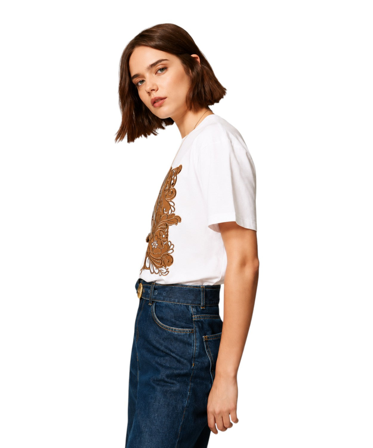 T-Shirt Donna Cotone con Ricamo Patch