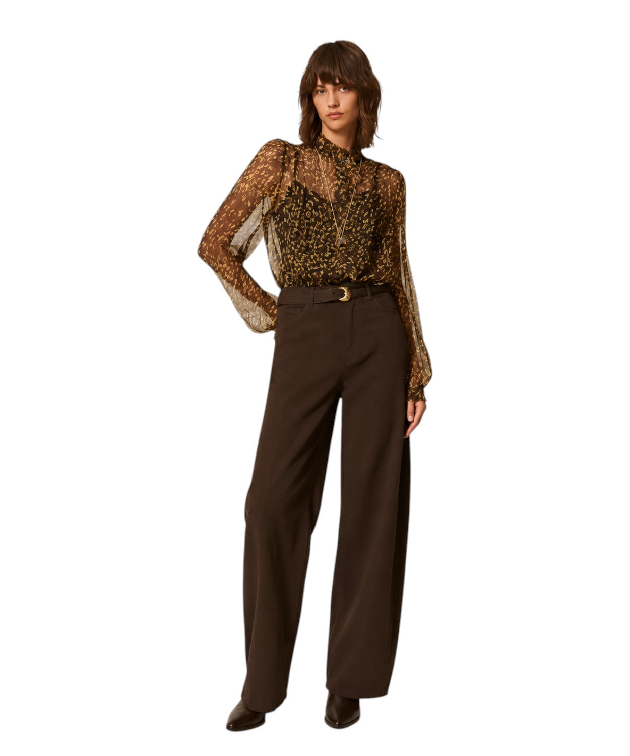 Pantaloni Barrel in Bull di Cotone con Cintura