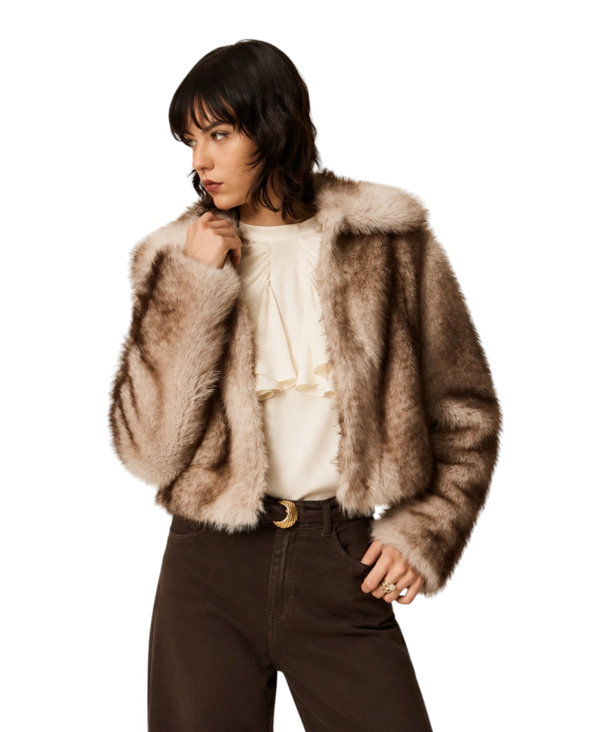 Giacca Donna in Faux Fur con Stampa Sfumata