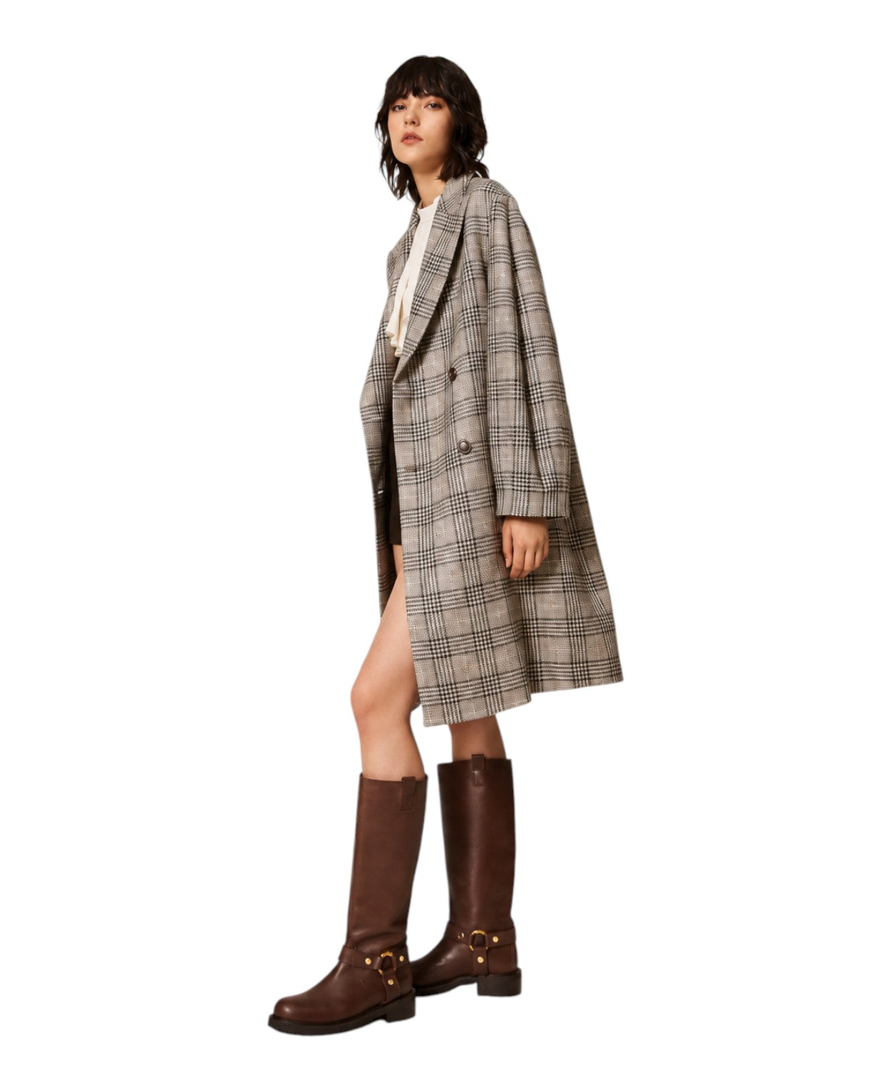 Cappotto Donna in Panno Check con Paillettes