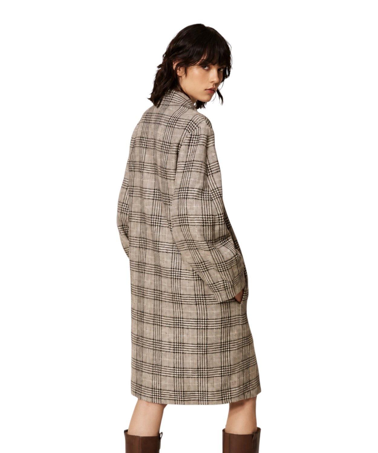 Cappotto Donna in Panno Check con Paillettes