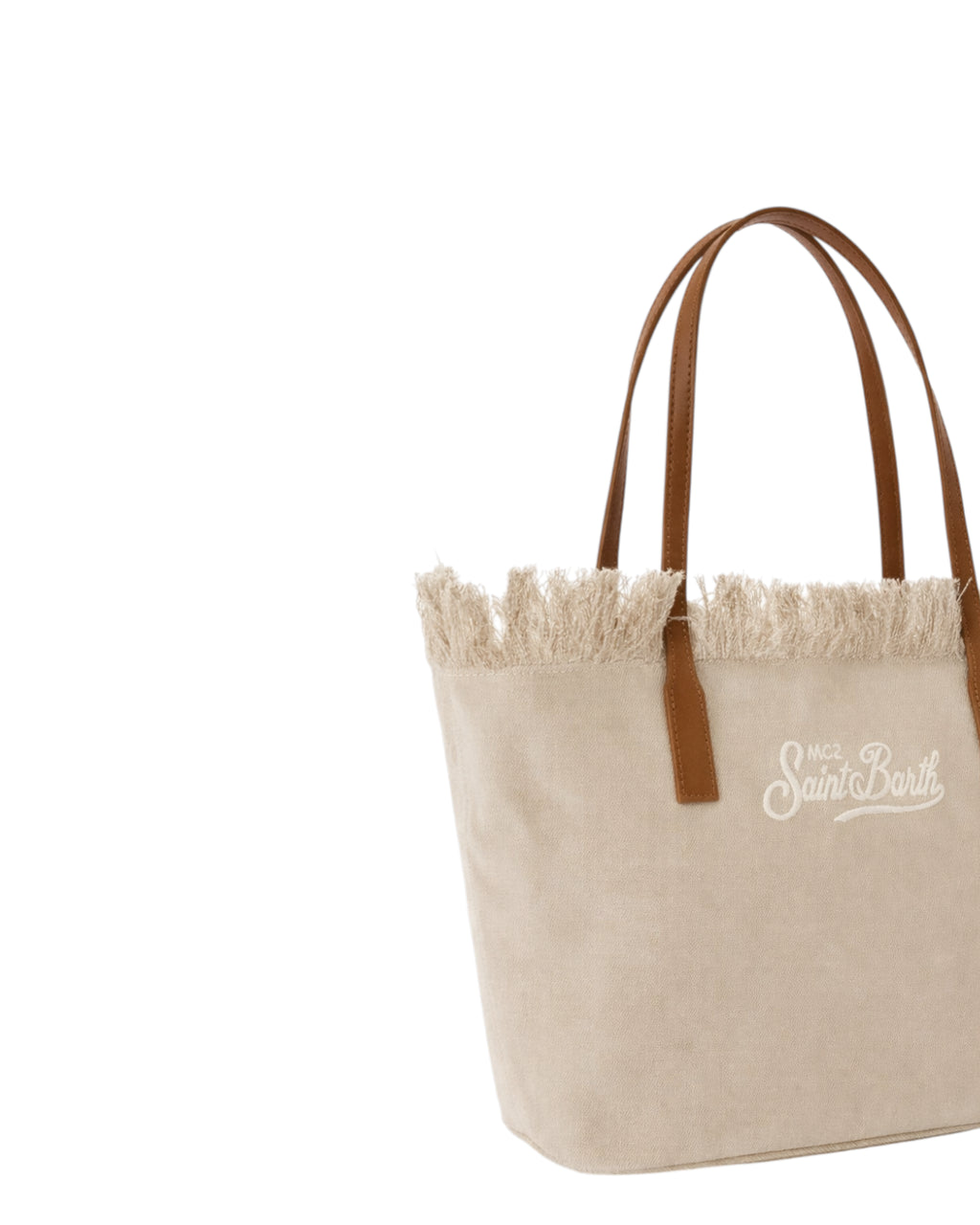 Borsa City Medium Beige in Canvas con Frange
