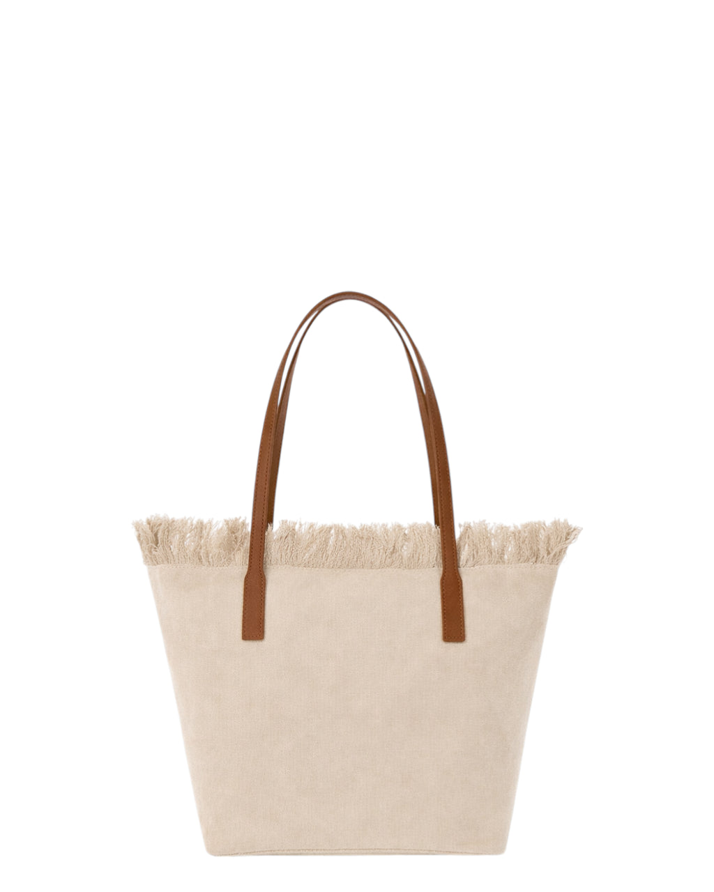 Borsa City Medium Beige in Canvas con Frange