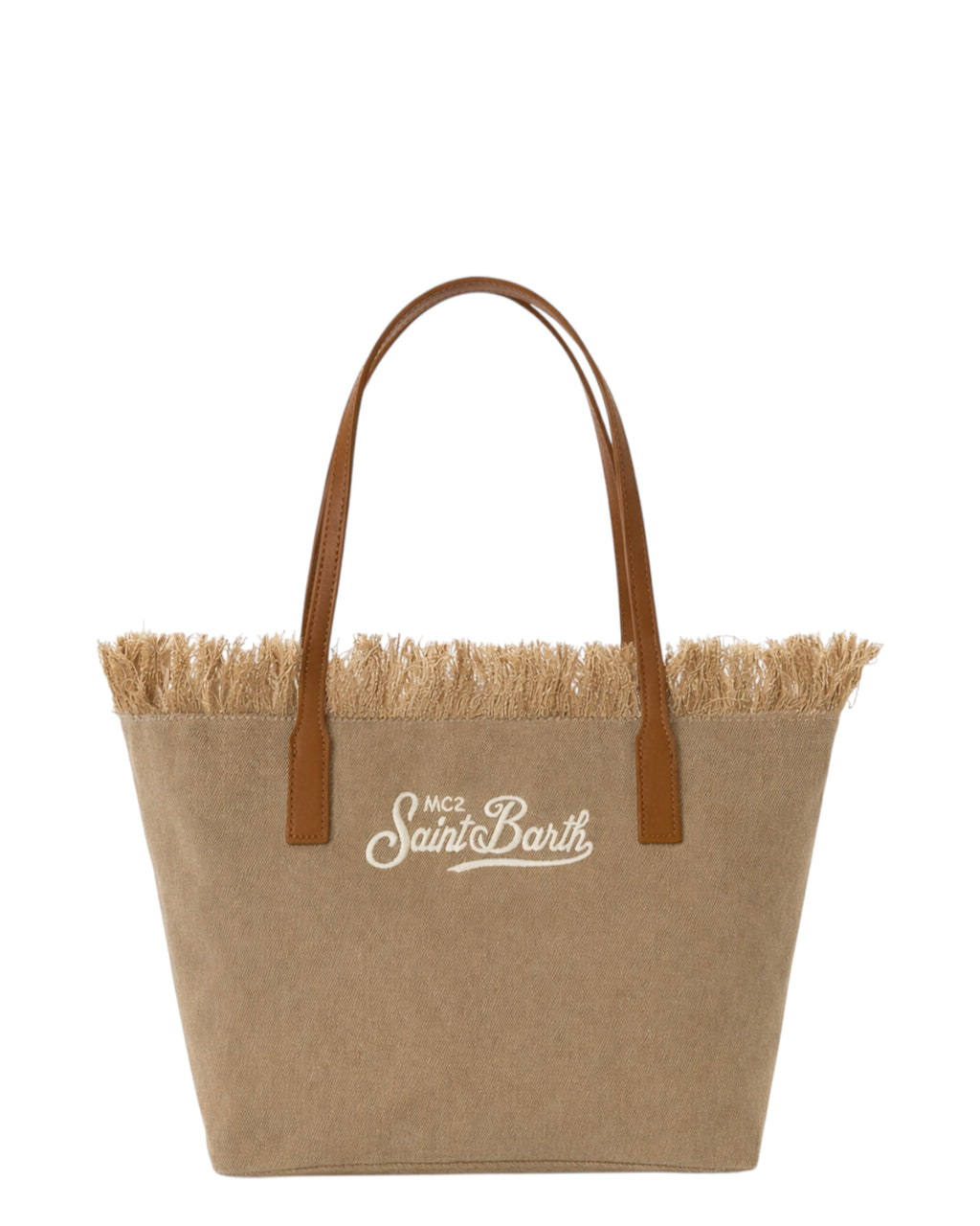 Bolso City Mediano en Lona Beige con Flecos