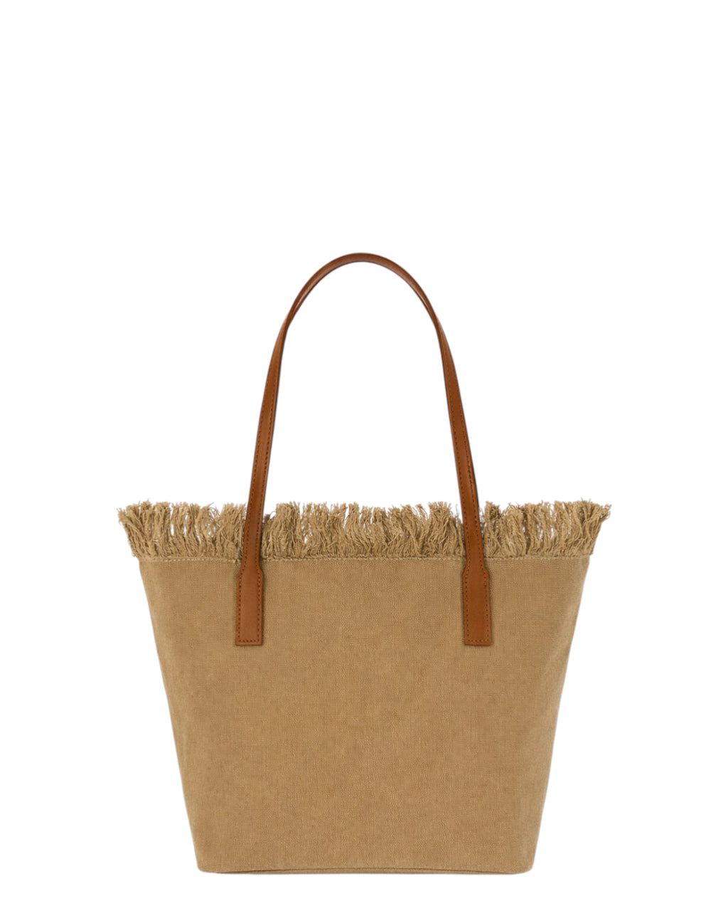 Bolso City Mediano en Lona Beige con Flecos