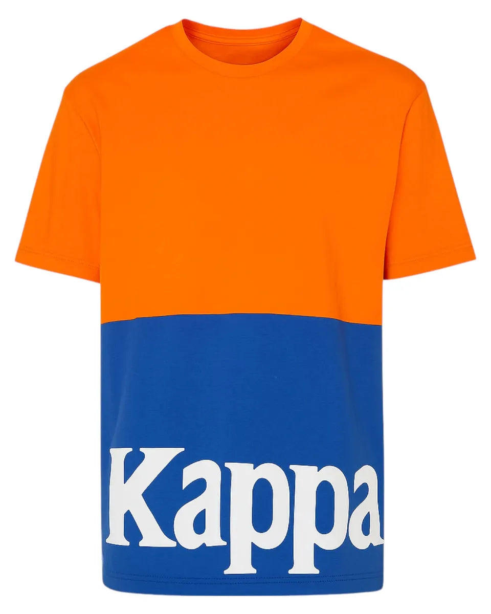 T-shirt Kappa Color Block Arancione e Blu con Maxi Logo-T-shirt-Kappa-Vittorio Citro Boutique