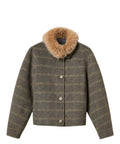 Caban Donna in Lana Check con Collo Faux Fur