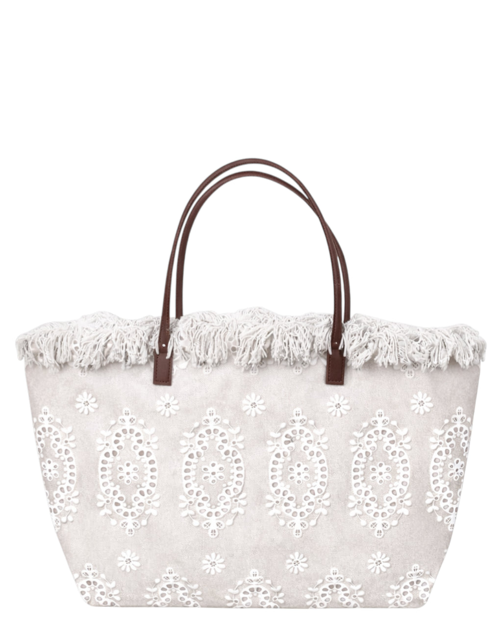 City Medium Shopper Bag in Sangallo mit Fransen und Reißverschluss