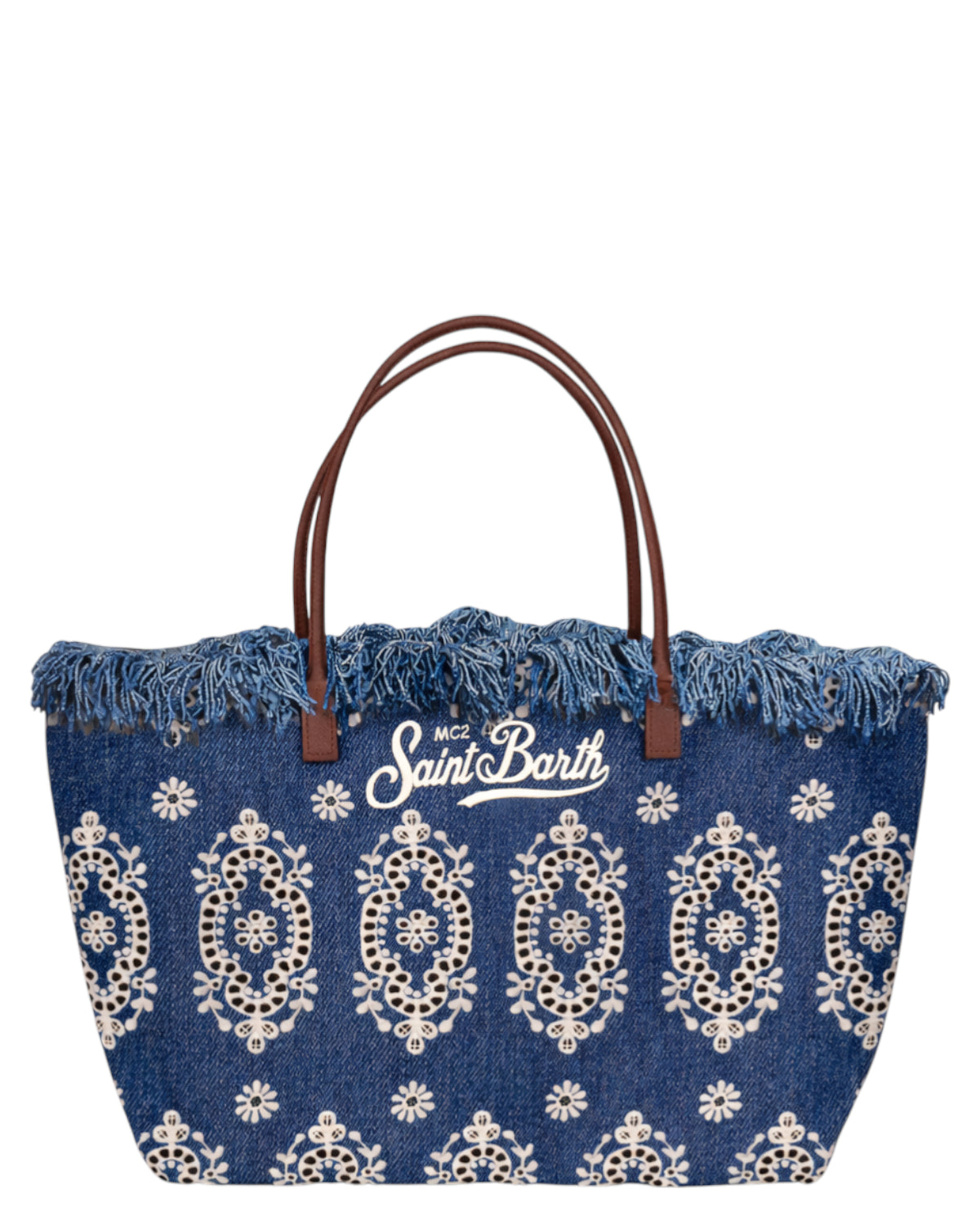 Borsa City Regular Sangallo denim con Frange