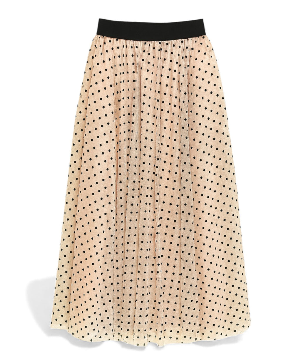 Gonna in Tulle a Pois con Elastico in Vita