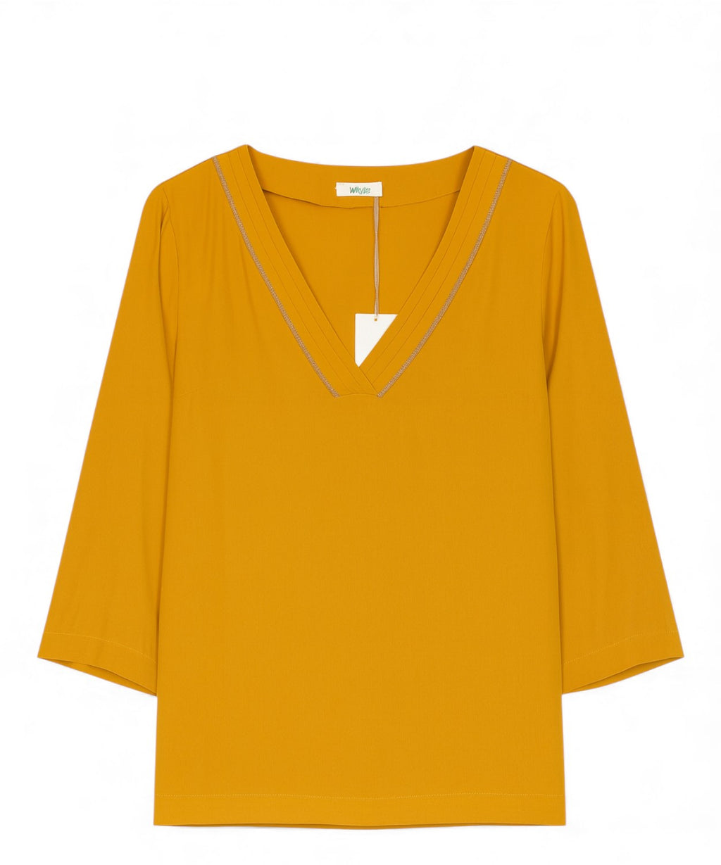 Blusa con Scollo a V in Tessuto Leggero