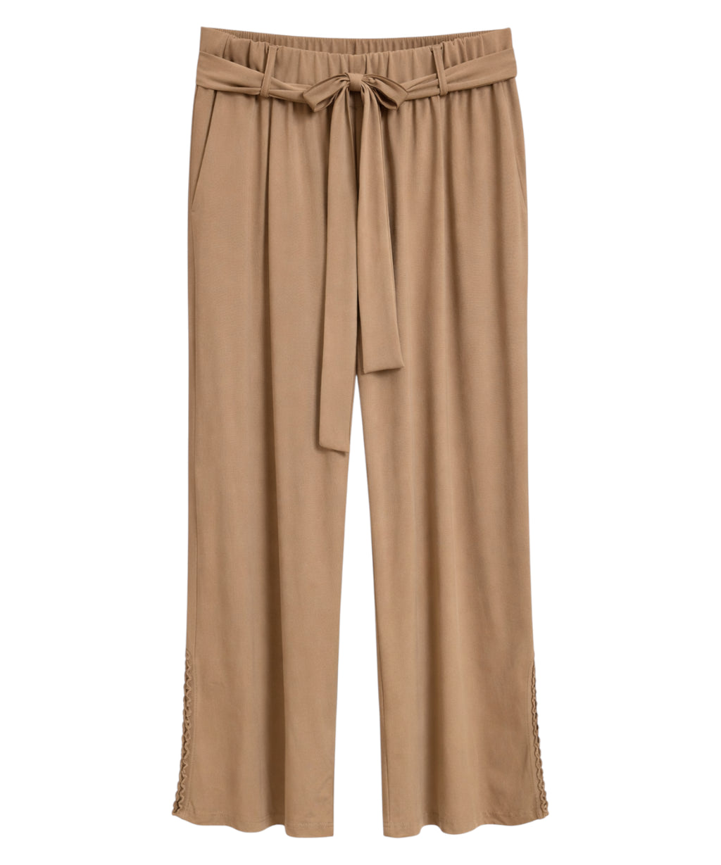 Pantalone Tricot Chic gamba larga con cintura