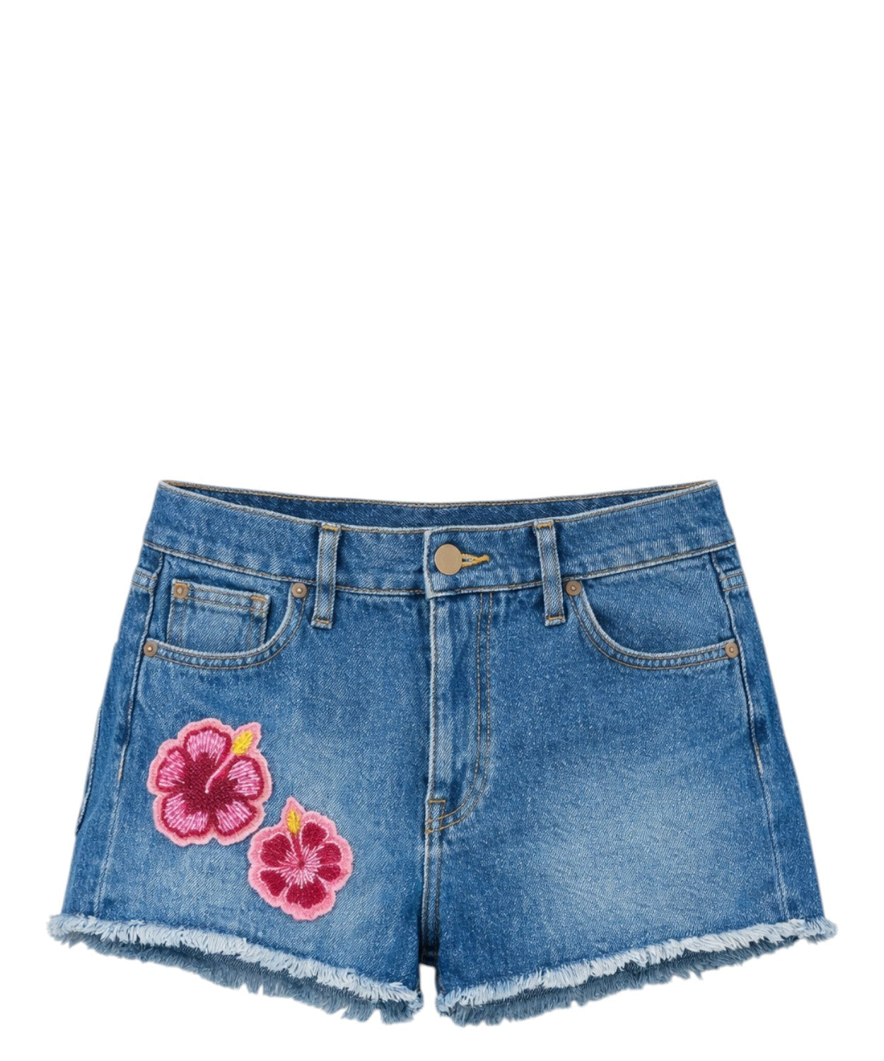 Szorty Musa z denimu z naszywkami kwiatowymi haftowanymi koralikami