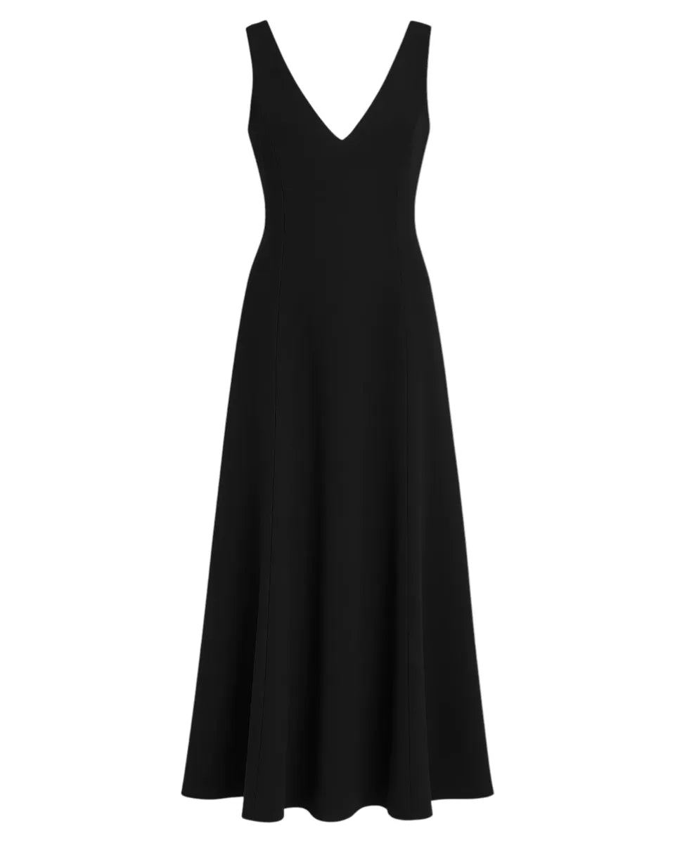 Abito Lungo Elegante Nero con Scollo a V e Fiocco Posteriore-RINASCIMENTO LUXURY-Abiti-Vittorio Citro Boutique