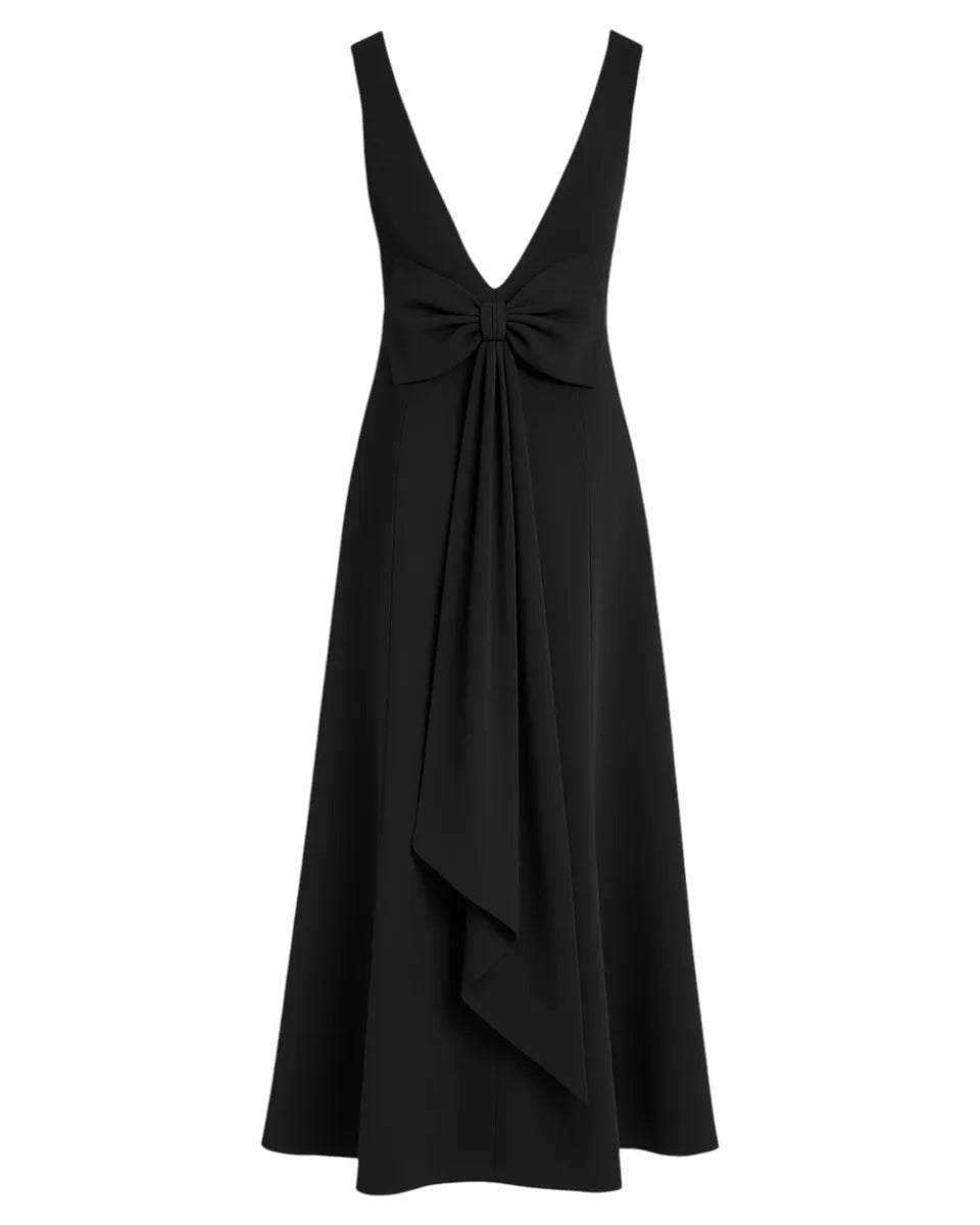 Abito Lungo Elegante Nero con Scollo a V e Fiocco Posteriore-RINASCIMENTO LUXURY-Abiti-Vittorio Citro Boutique