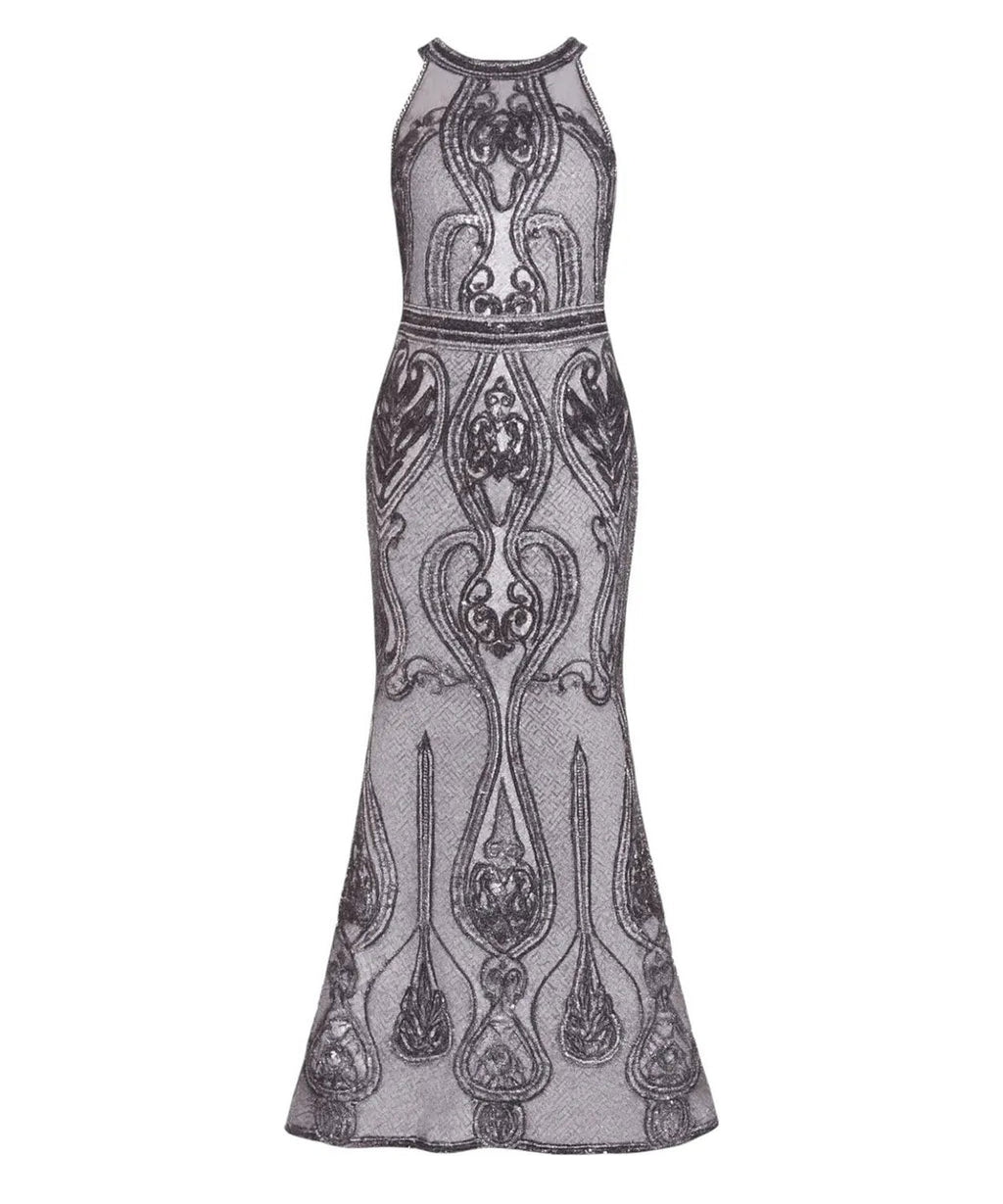 Abito lungo in rete con paillettes e schiena scoperta-Abiti-LADY CHIC-Vittorio Citro Boutique